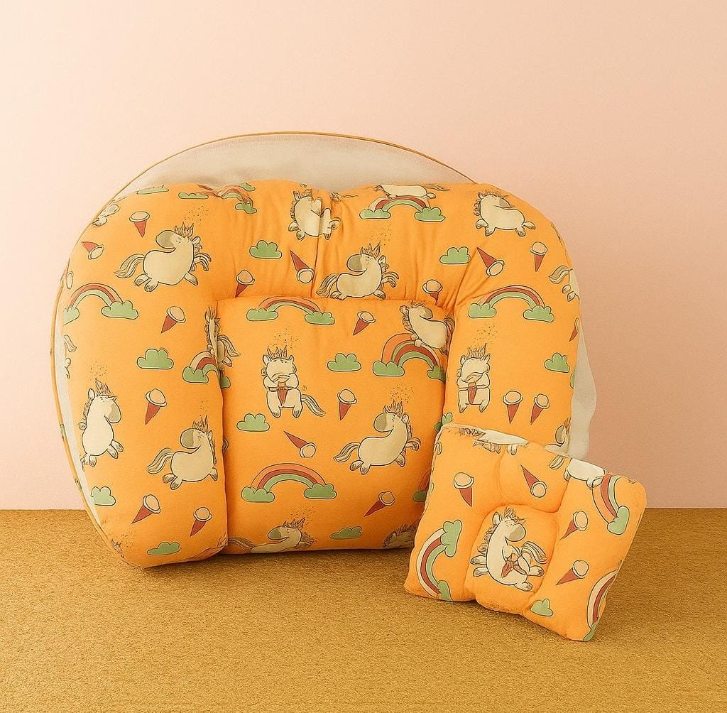 Pure Cotton Premium New Born Baby Net Bed | Infant Sleeping Net Bed-Orange Unicorn code:NBE
